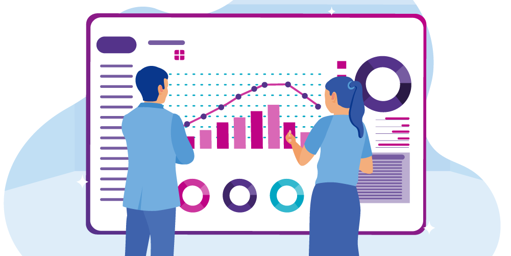 Illustration of people reviewing sales reports