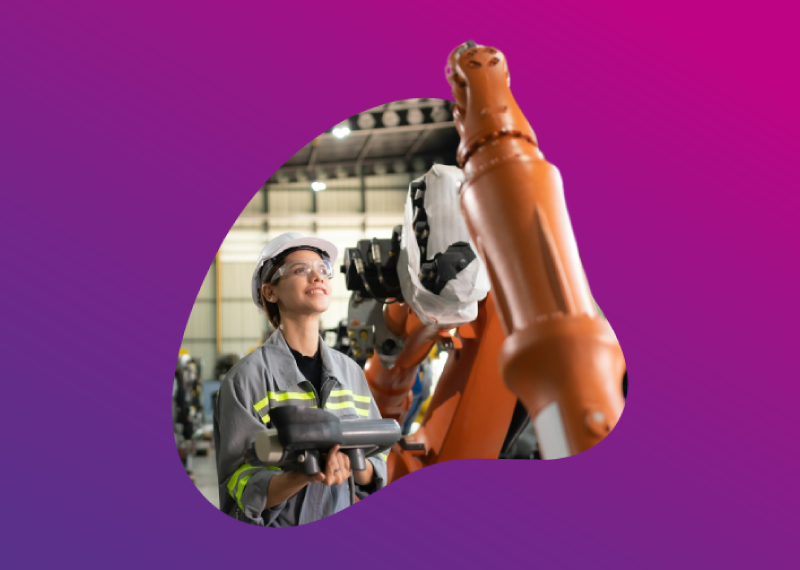 Woman in manufacturing factory with safety goggles
