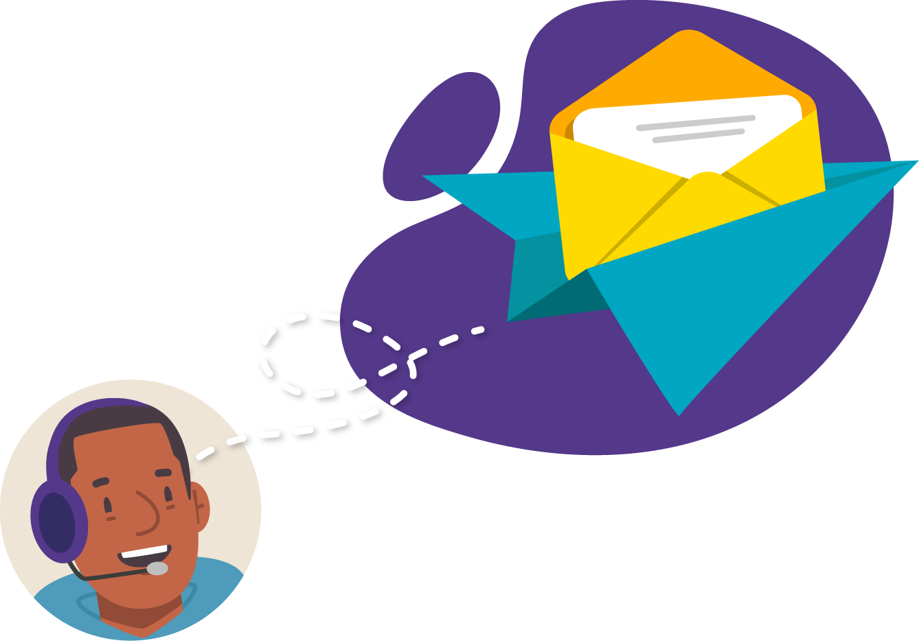 Illustrated sales rep wearing headset