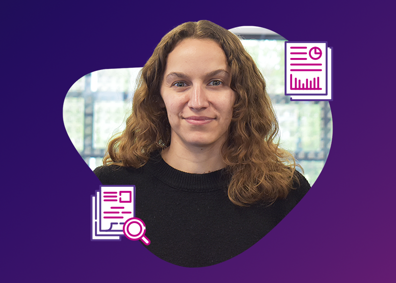 Purple background with durhamlane team member and sales audit icon
