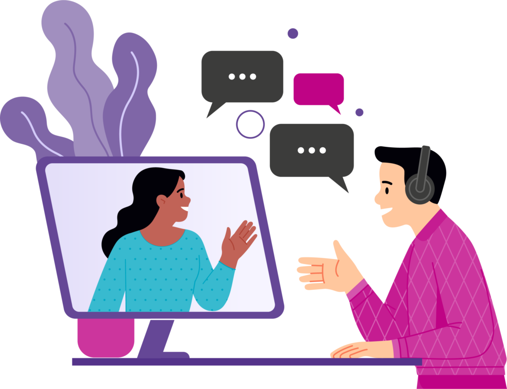 Graphic of outbound sales development team talking with prospect