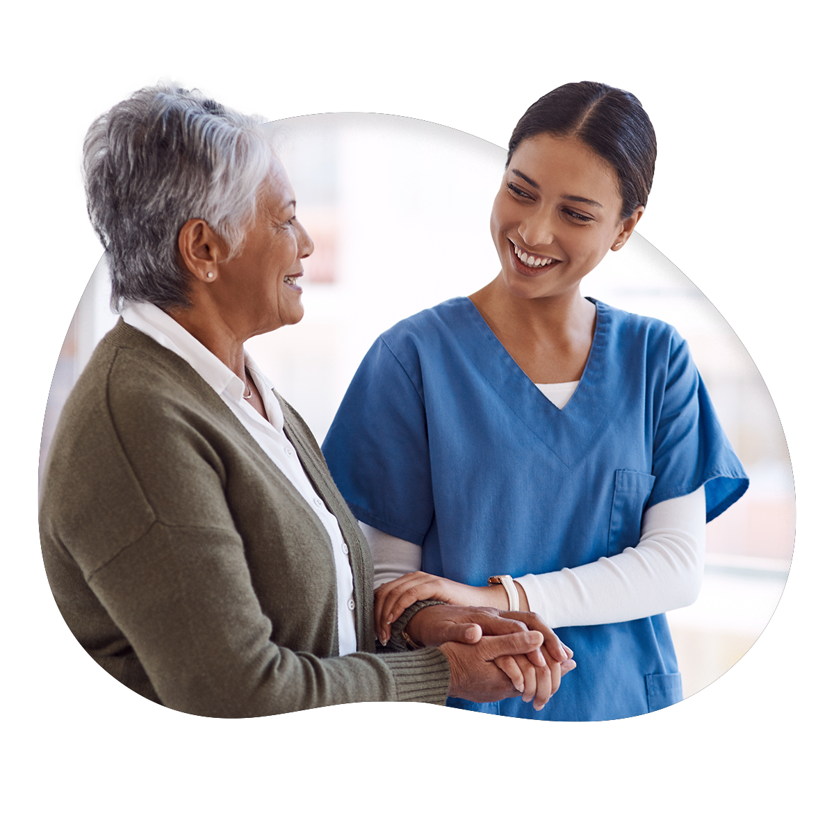 Health care woman talking to woman in shape